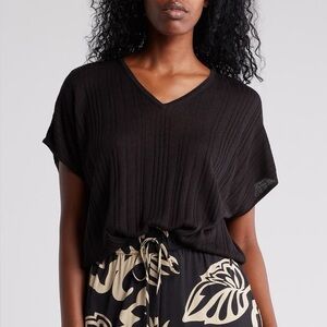 Adrianna Papell V-Neck Vertical Rib Sweater